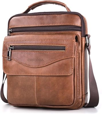 Men's Leather Crossbody Shoulder Bag - Messenger Satchel Travel Handbag